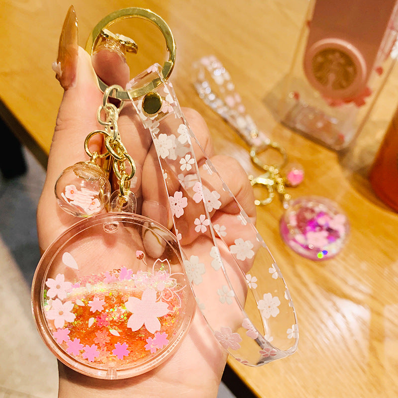 Wholesale Acrylic Oiled Cherry Blossom Drifting Bottle Keychain